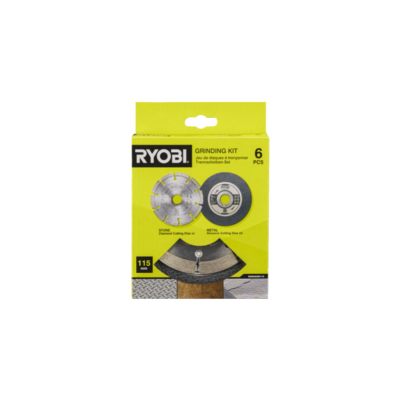 Pack Ryobi Meuleuse D'angle Rag600-115g - 600w - 115mm - 6 Disques - Rak6agd115 - 11