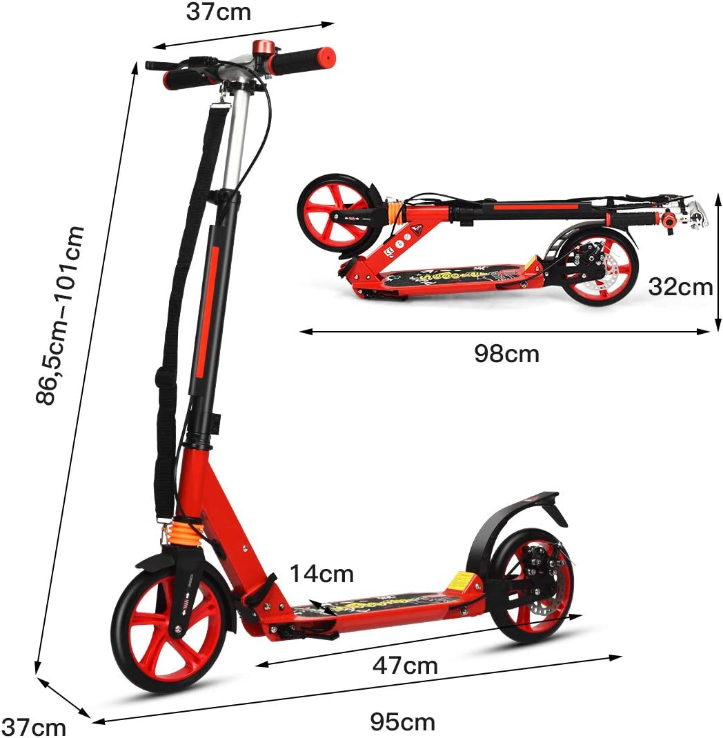 Costway Trottinette Pliable Avec Frein À 2 Roues Pour Enfant Plus De 8 Ans Hauteur Réglable En 3 Positions Fait