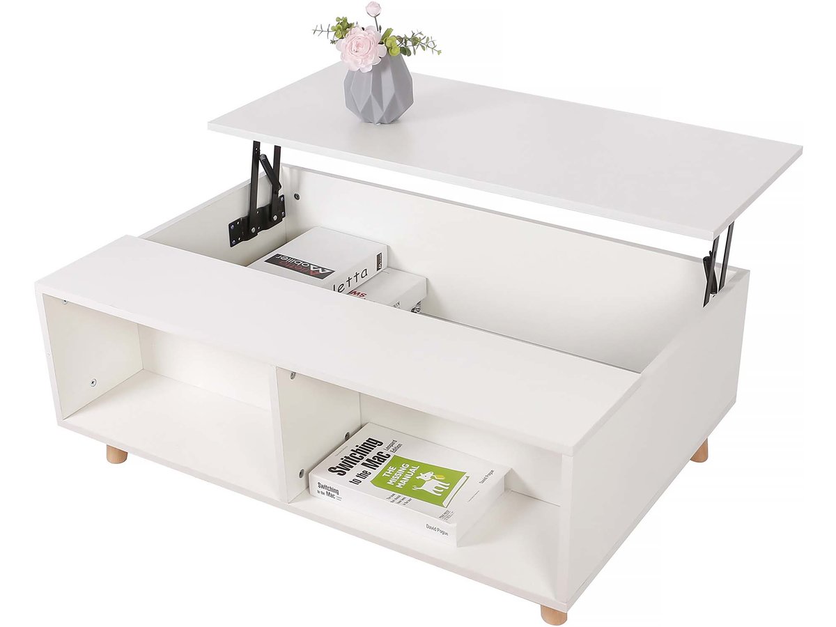 image: Image: Table Basse Plateau Relevable "anae" 100 X 68 X 38 Cm - Blanc