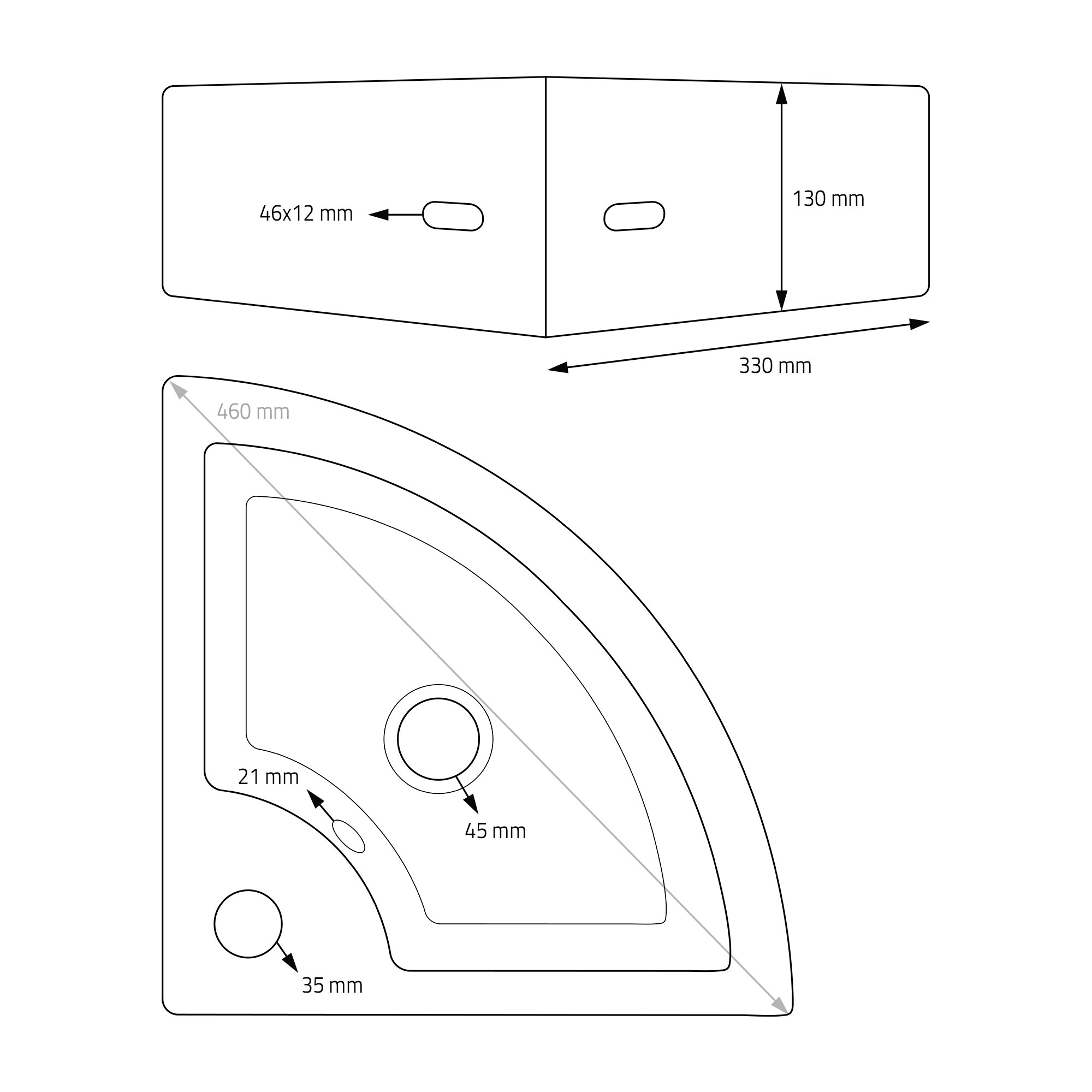 Lavabo D'angle Céramique Noir Lave-mains Moderne Avec Trop-plein 460x330x130 Mm