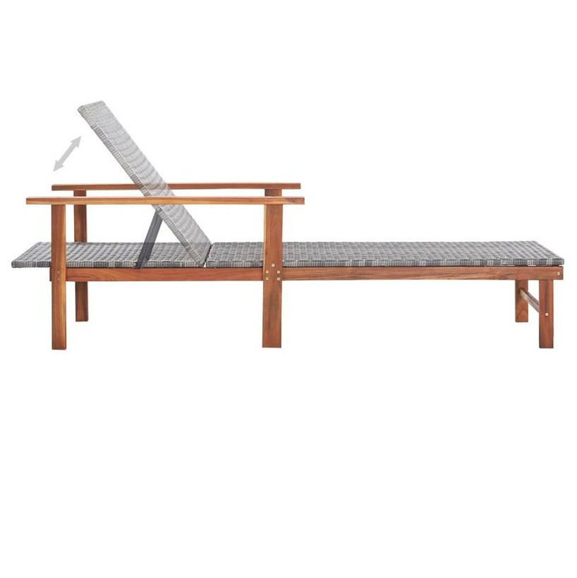 Chaise Longue Résine Tressée Grise Et Acacia Massif Foncé Touwa à Prix