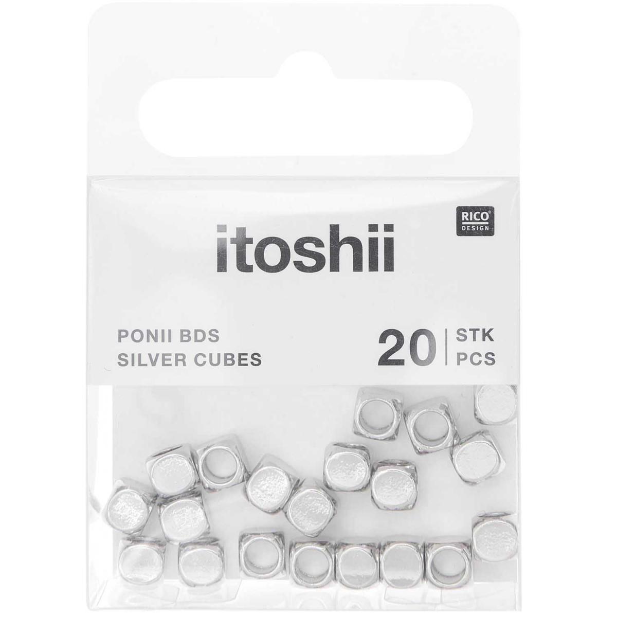 Itoshii Pack De 20 Perles Ponii Cube Couleur Argent