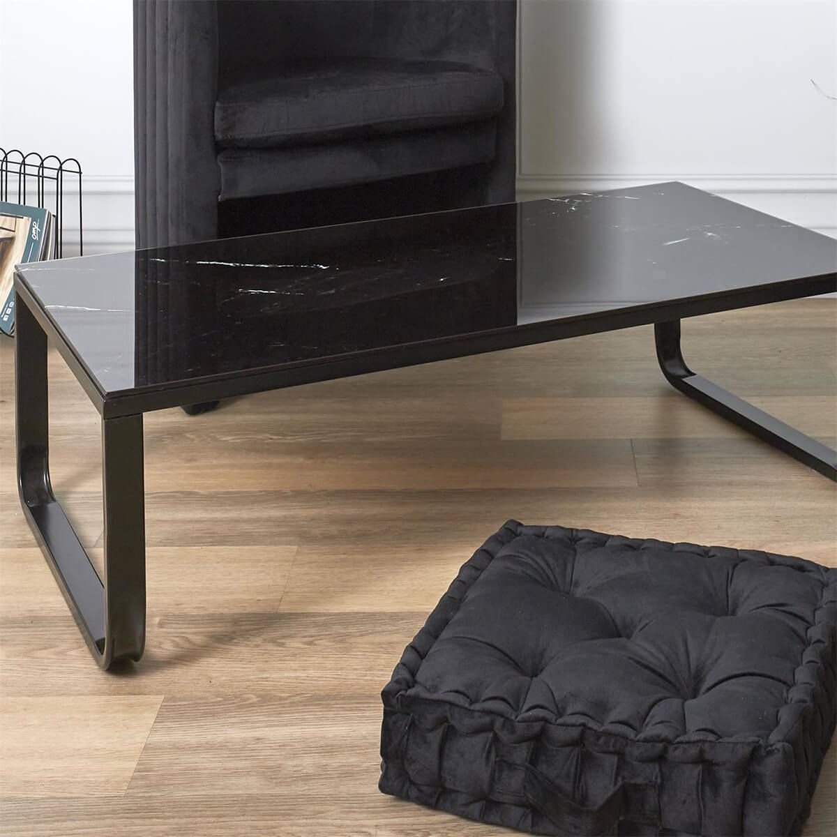 Mirana Table Basse Noire En Verre Trempé Effet Marbré à Prix Carrefour