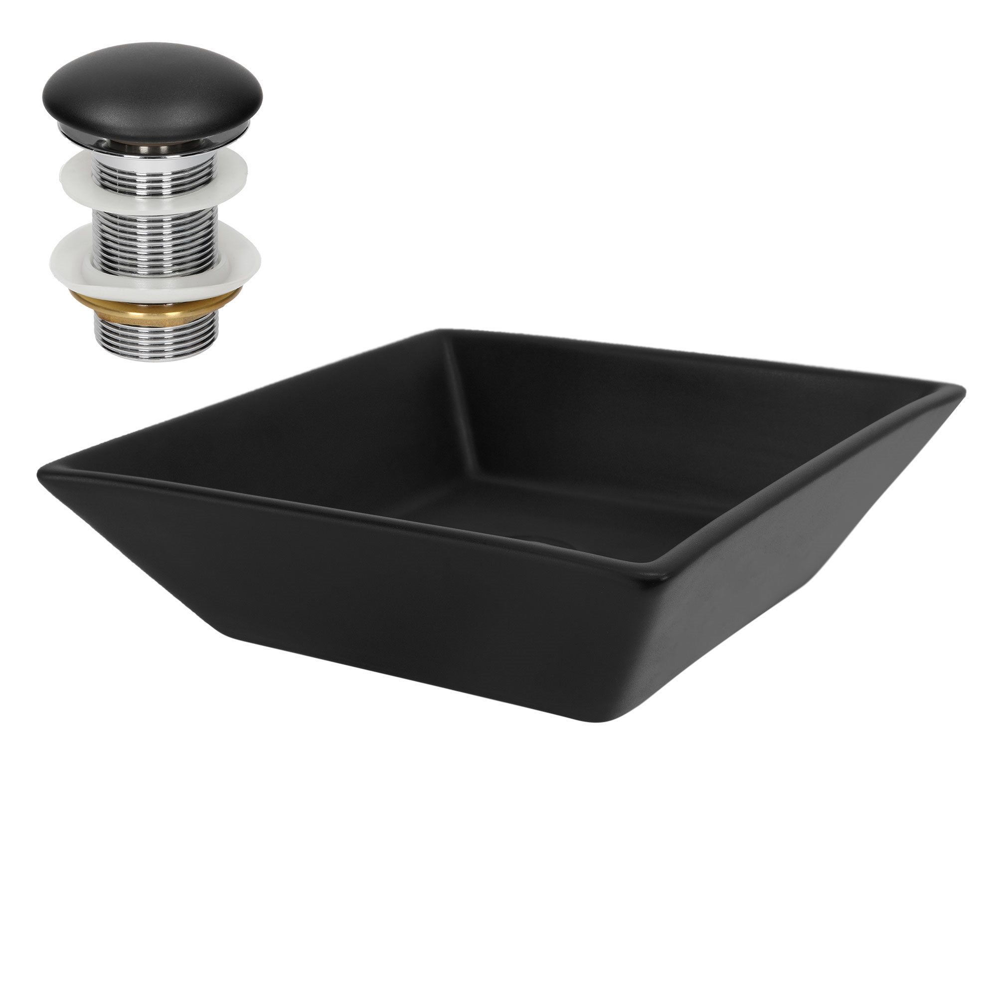 Vasque À Poser Céramique Noir Lavabo Avec Garniture De Vidage Noir 410x410x120mm