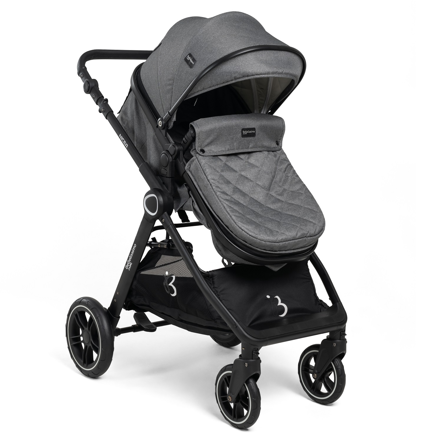 Bebelissimo - Poussette Combinée Trio 3 En 1 - Siège Auto 0m – Nacelle – Dès La Naissance – Jusqu’à 22kg – Nicea - Gris