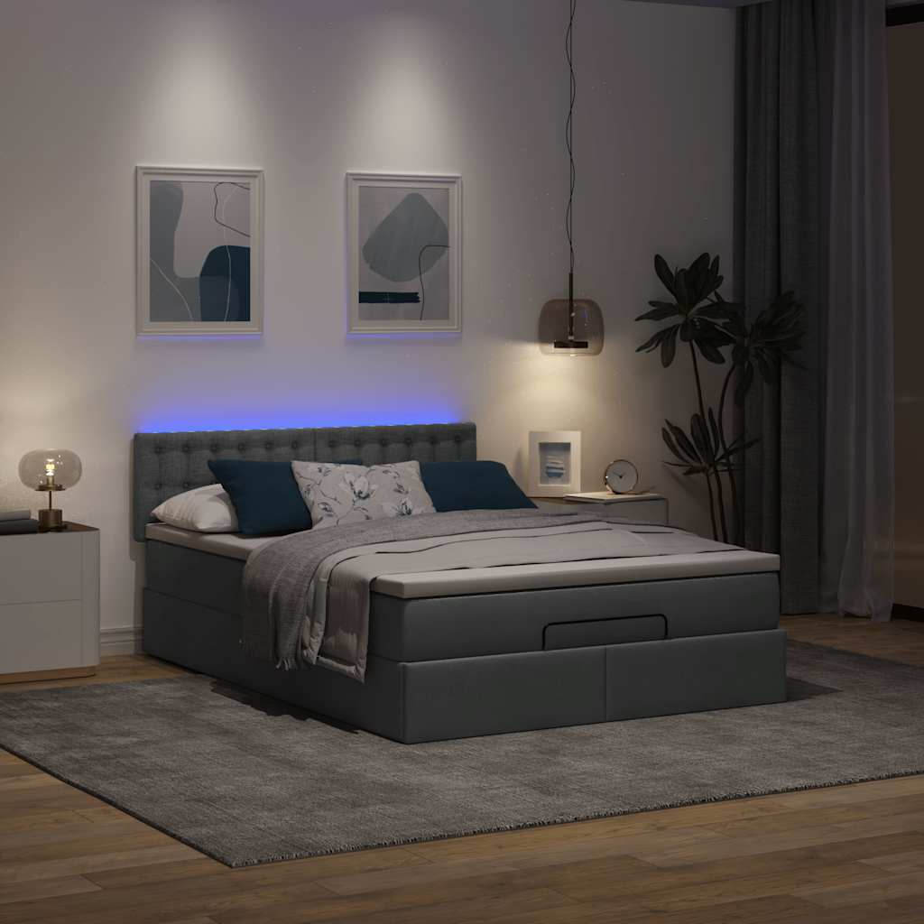 Lit Ottoman Avec Matelas Gris Foncé 140x190 Cm Tissu