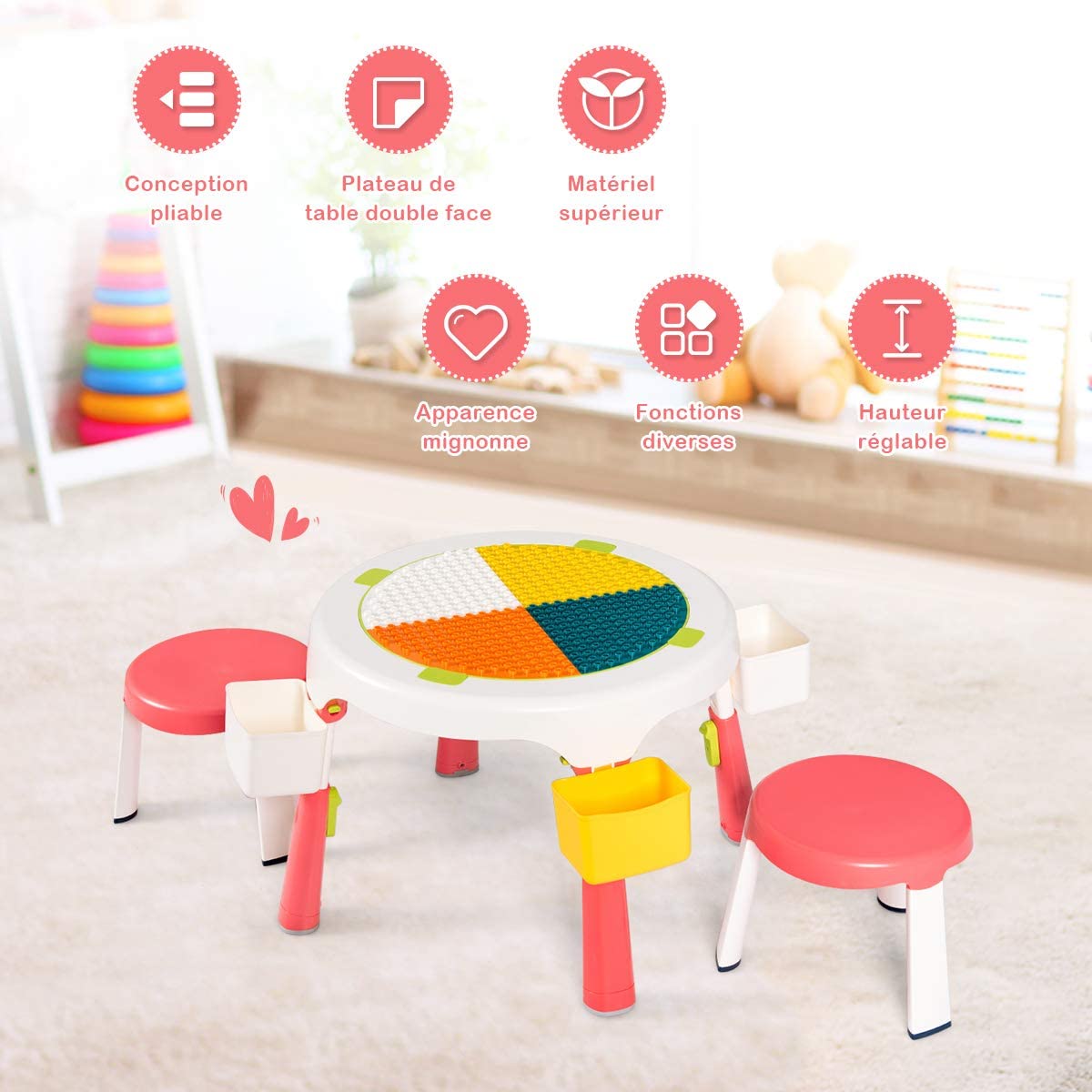 Hoopyosms Ensemble Table Et 2 Chaises Pour Enfants - Table D'Activité Plastique Montessori Kaki