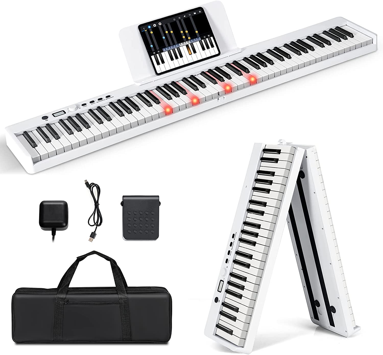 Piano Numérique Pliable À 88 Touches Avec Pupitre,clavier Electrique Portable Avec Touche Lumineuse