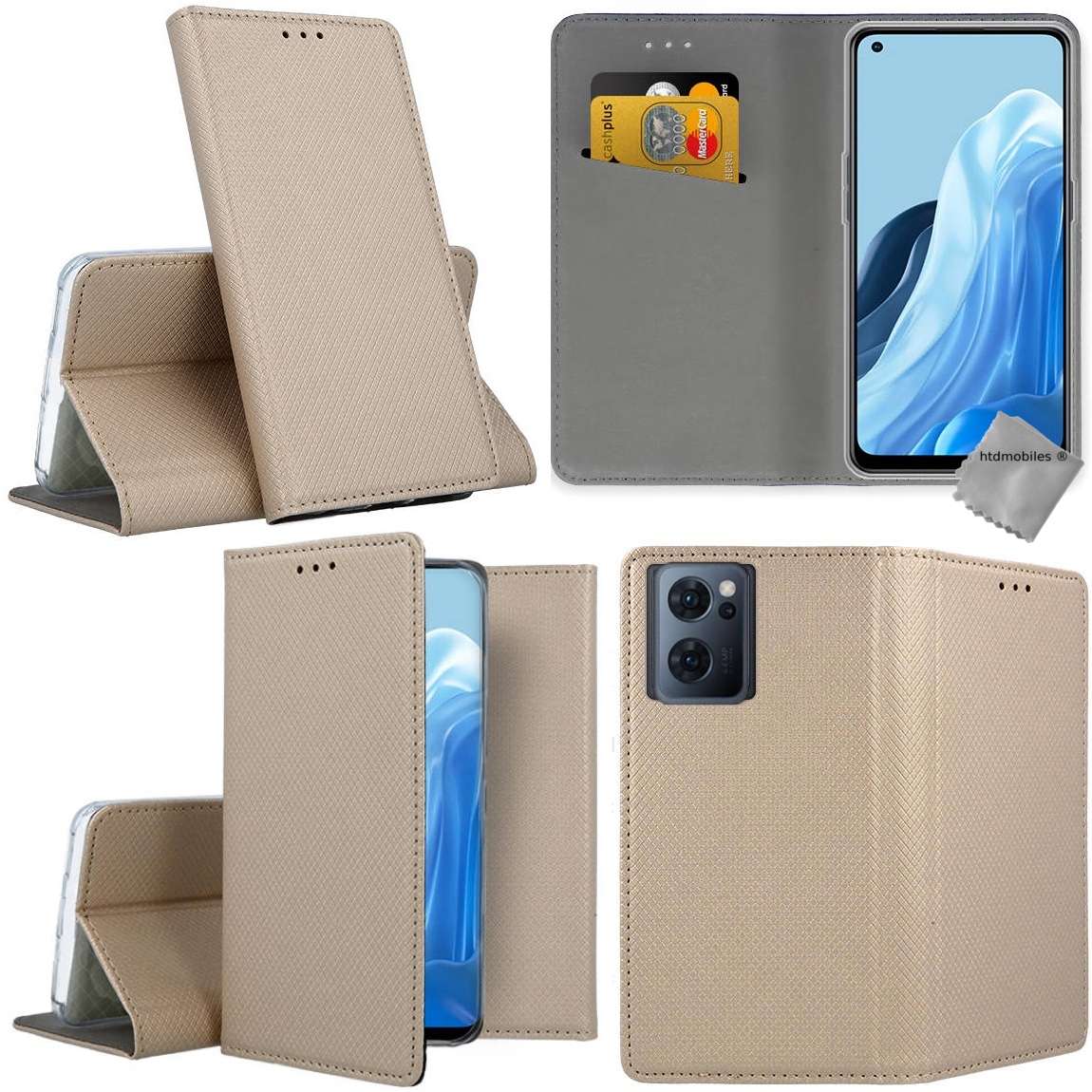 Housse Etui Coque Pochette Portefeuille Pour Oppo Reno 7 5g / Find X5 Lite + Verre Trempe - Or Magnet