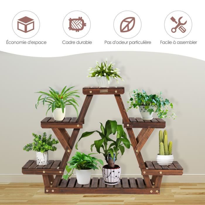 Étagère Pour Plantes En Bois 6 Tablettes 99x25x64,5cm, Support Plante Charge 10kg Par Niveau Terrasse
