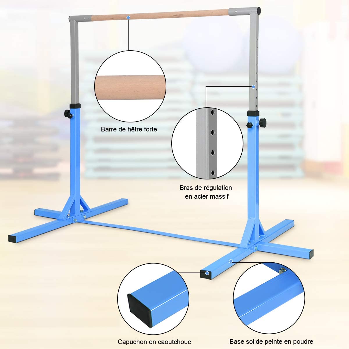 Costway  Barre De Gymnastique Hauteur En Acier Réglable De 91 À 150cm Capacité De Poids 100kg Pour Ecole