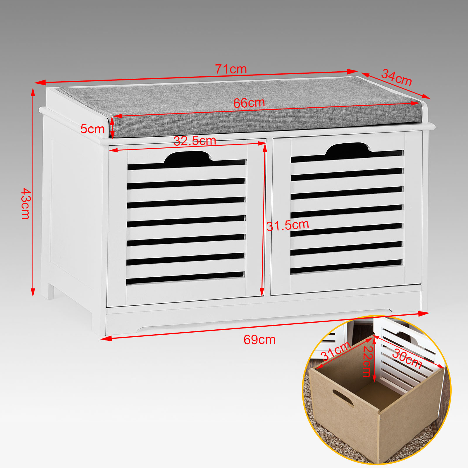 Banc De Rangement À Chaussures Fsr23-k-w