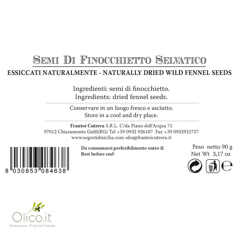 Graines De Fenouil Sauvage 90 Gr FRANTOI CUTRERA
