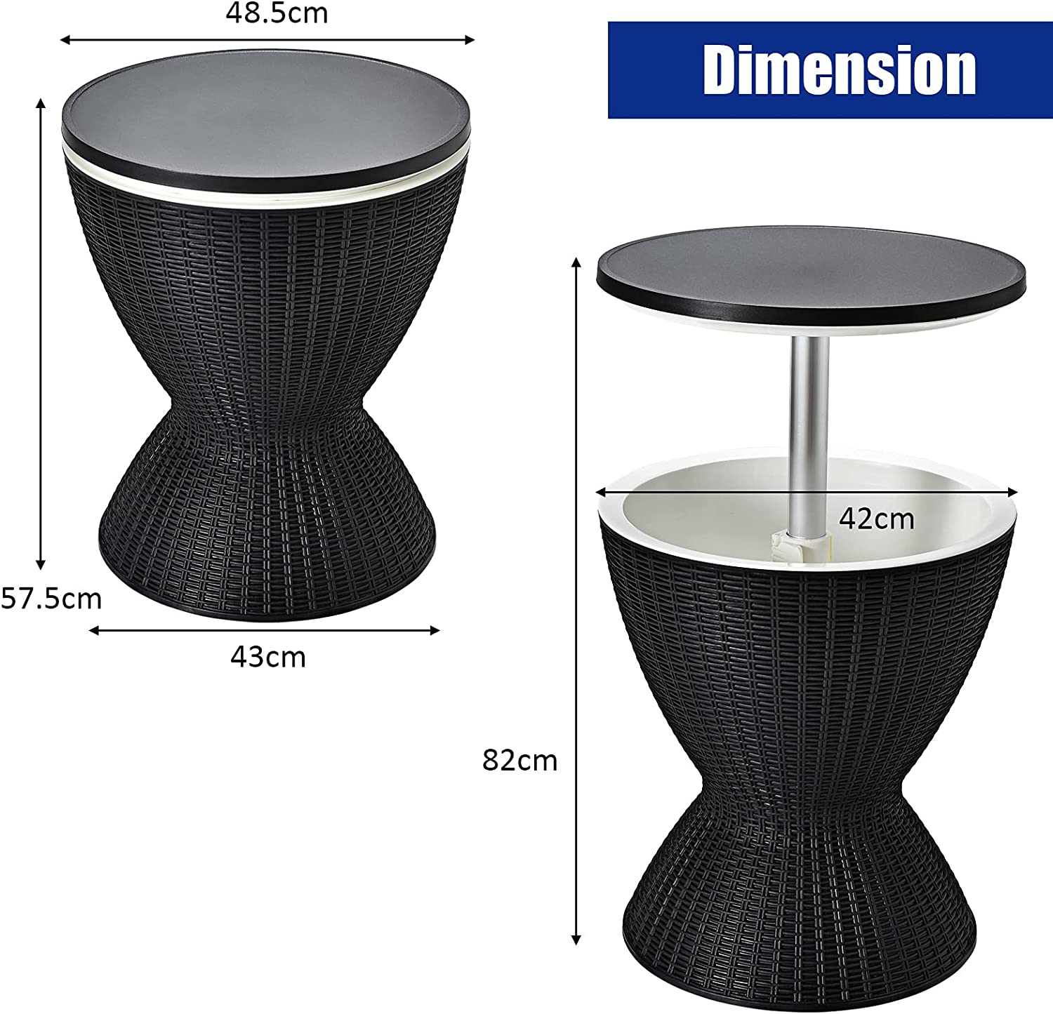 Costway Cool Bar 2 En 1 Table Basse Pour Cocktails 30l Avec Plateau Relevable Ø 43 2 Hauteurs Réglables
