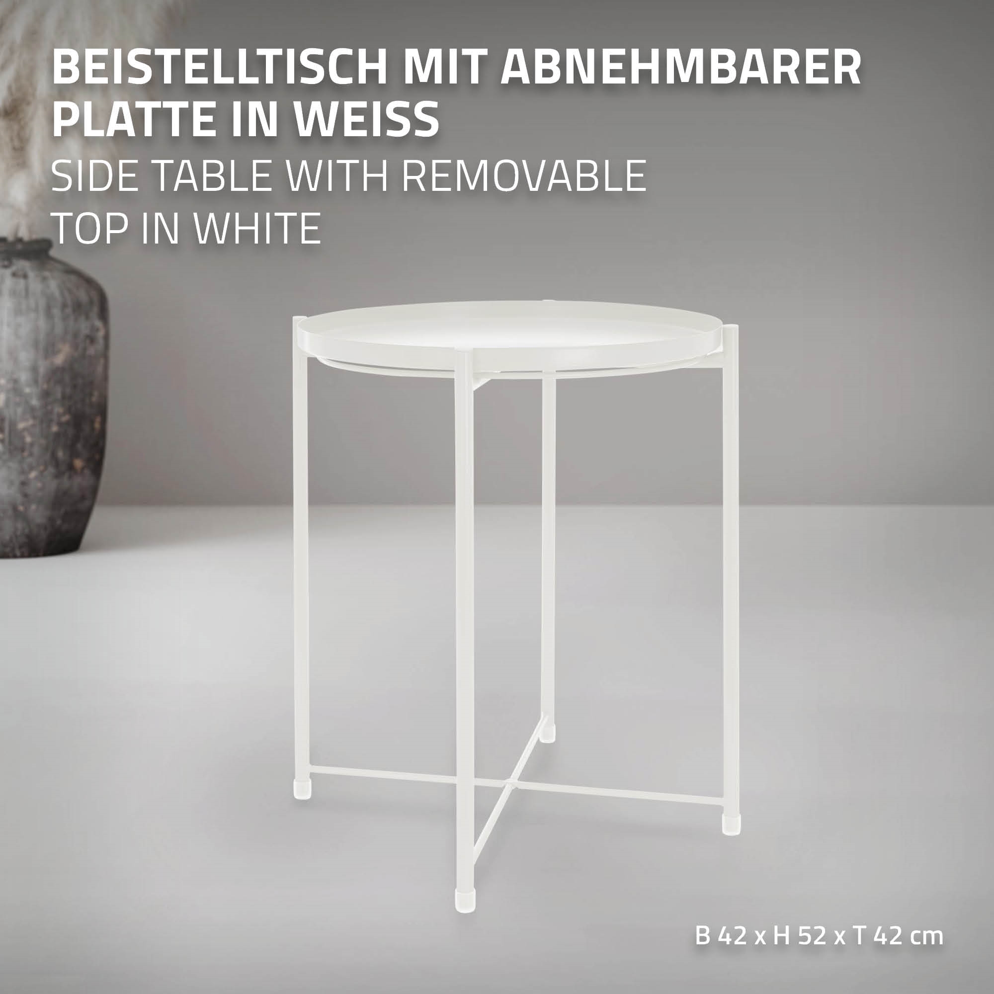 Table D'appoint Ronde Blanc Plateau Amovible Bout De Canapé Table Basse Salon