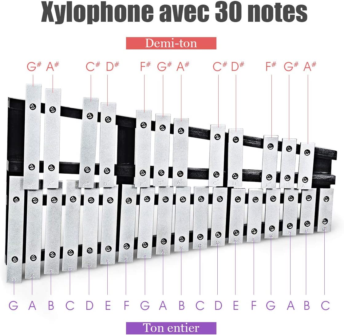 Costway  Kit De Percussion Glockenspiel 30 Note Portable Avec Baguettes En Bois