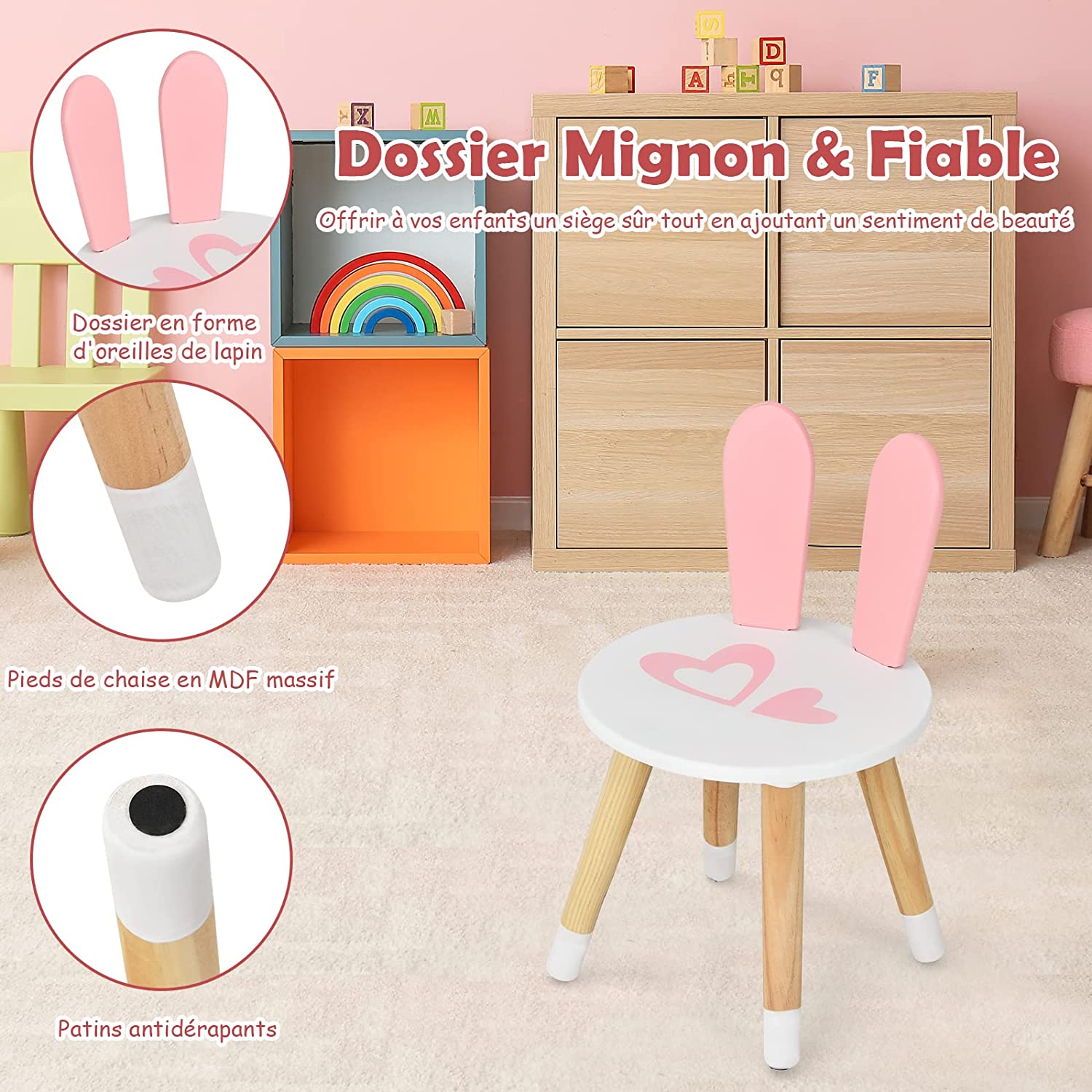 Coiffeuse Avec Tabouret Pour Enfants - Miroir Amouvible - 1 Tiroirs - 2 Boîtes De Rangement