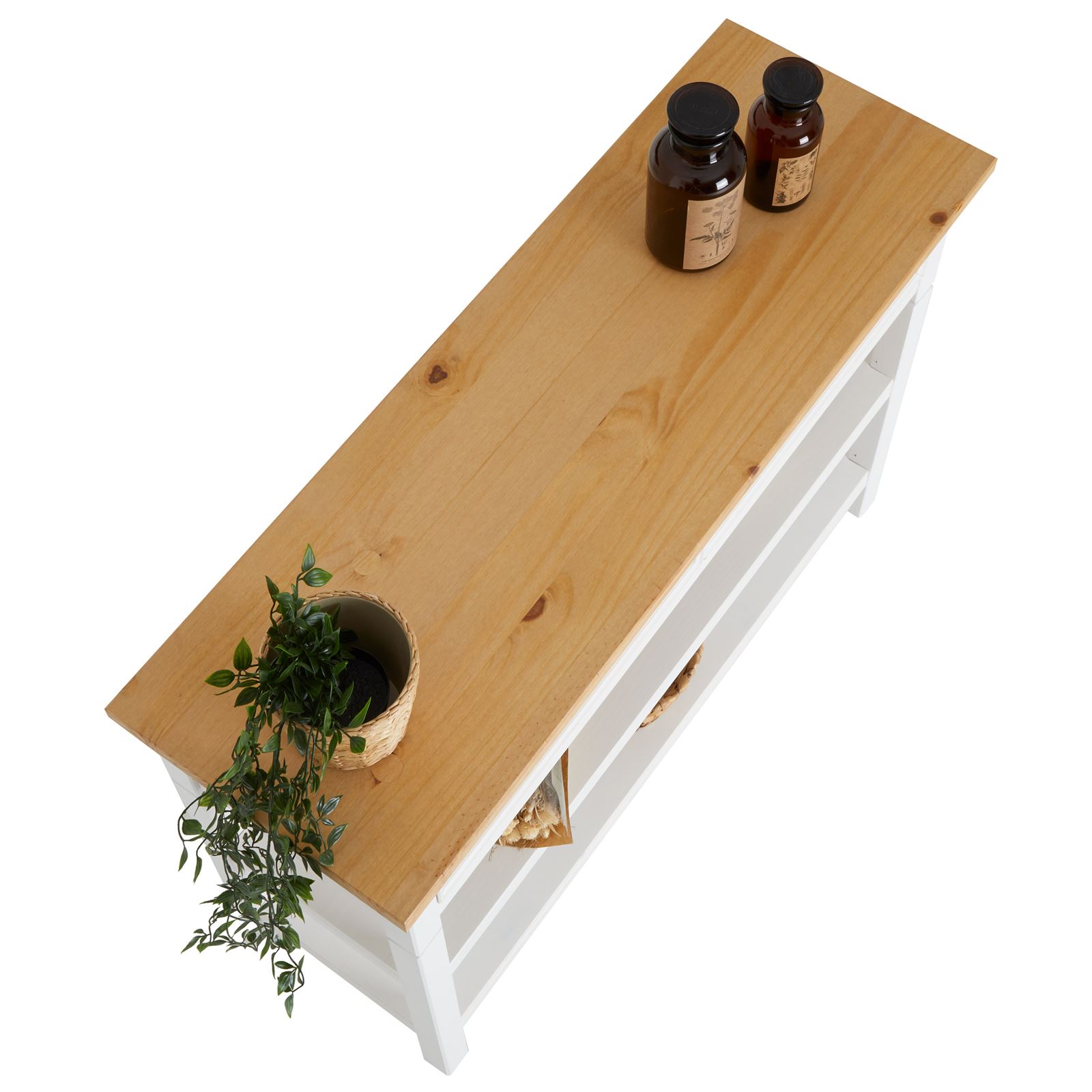 Table Console En Pin Tequila Style Mexicain, 1 Grand Tiroir Et 2 Étagères, Lasuré Bla