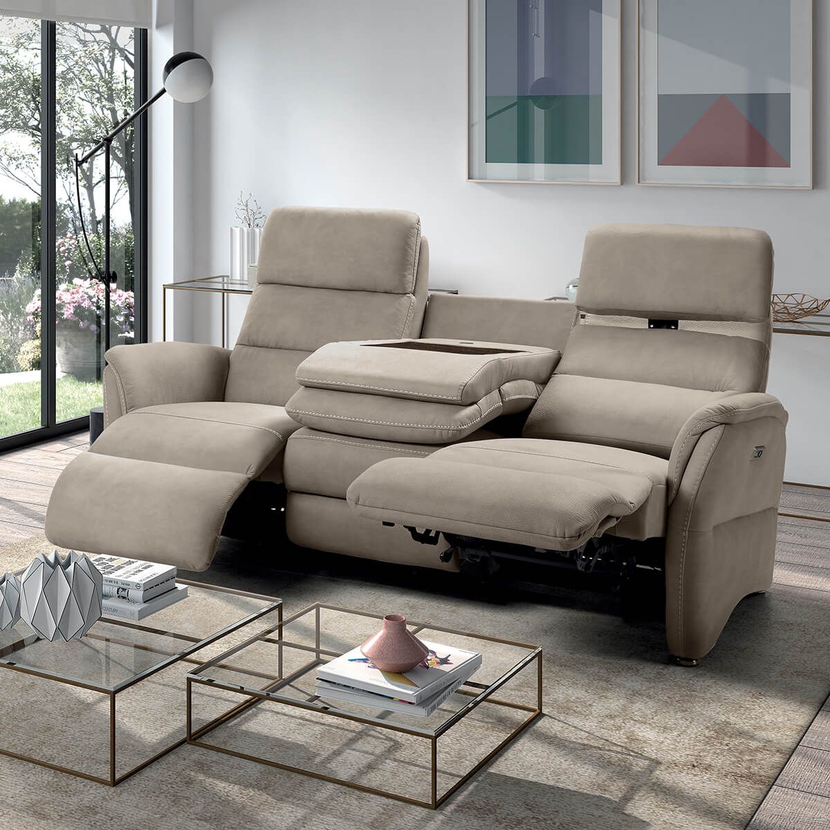 Lutecia - Canapé Relax Electrique 3 Places Beige à Prix Carrefour