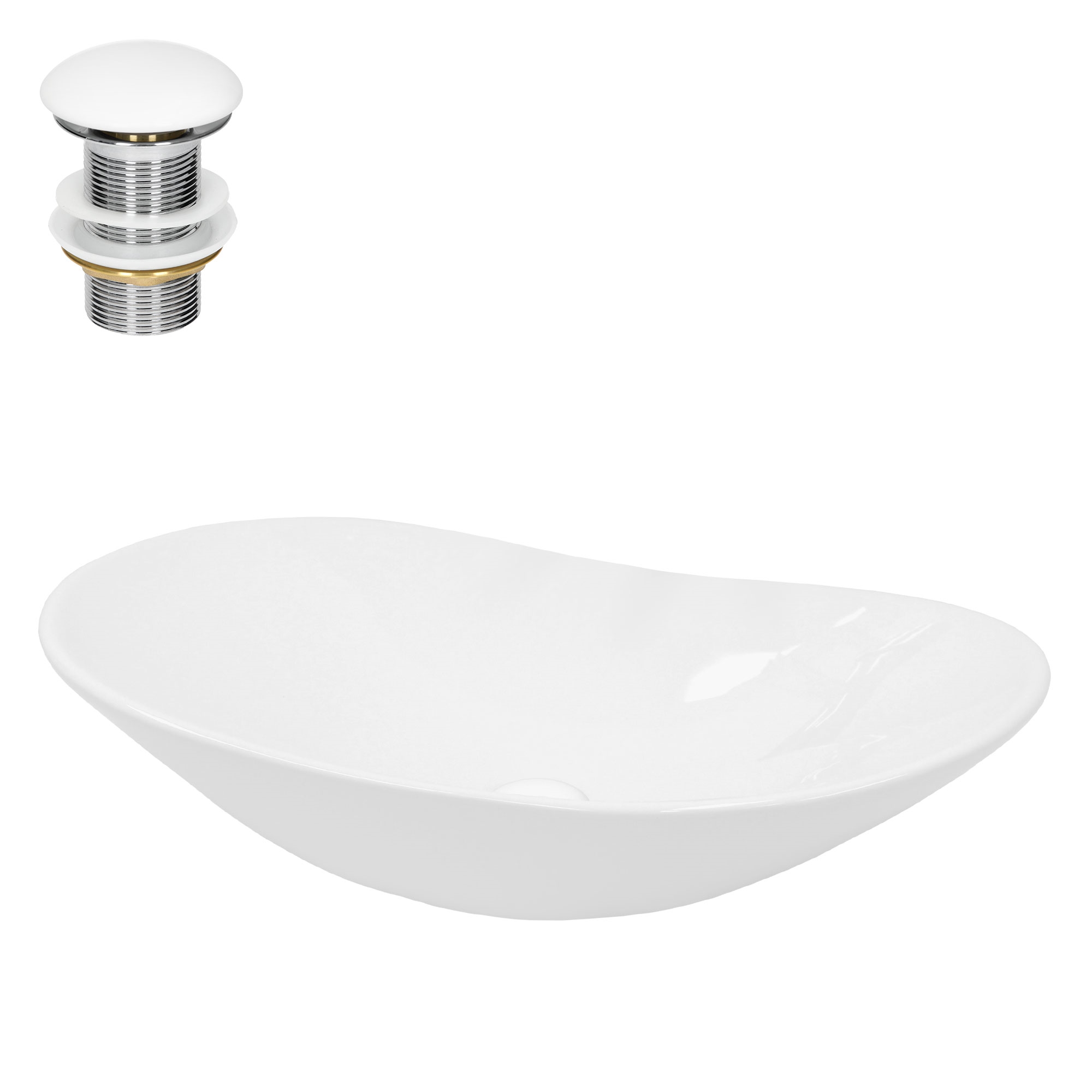 Lavabo Salle De Bain Ovale Céramique Blanc + Garniture De Vidange 640x365x130 Mm