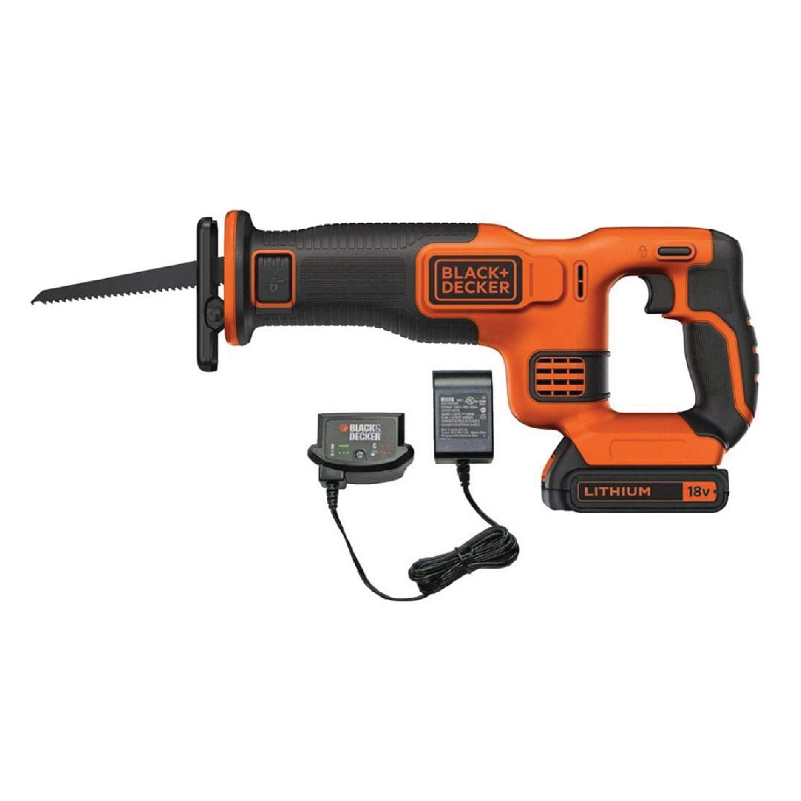 Black+Decker BDCR18 Cordless Reciprocating Saw ( INCLUDES - 18 V, 22 mm Stroke Length, 110 mm Cutting Depth, Tool-Free Blade Change, Battery, Charger)