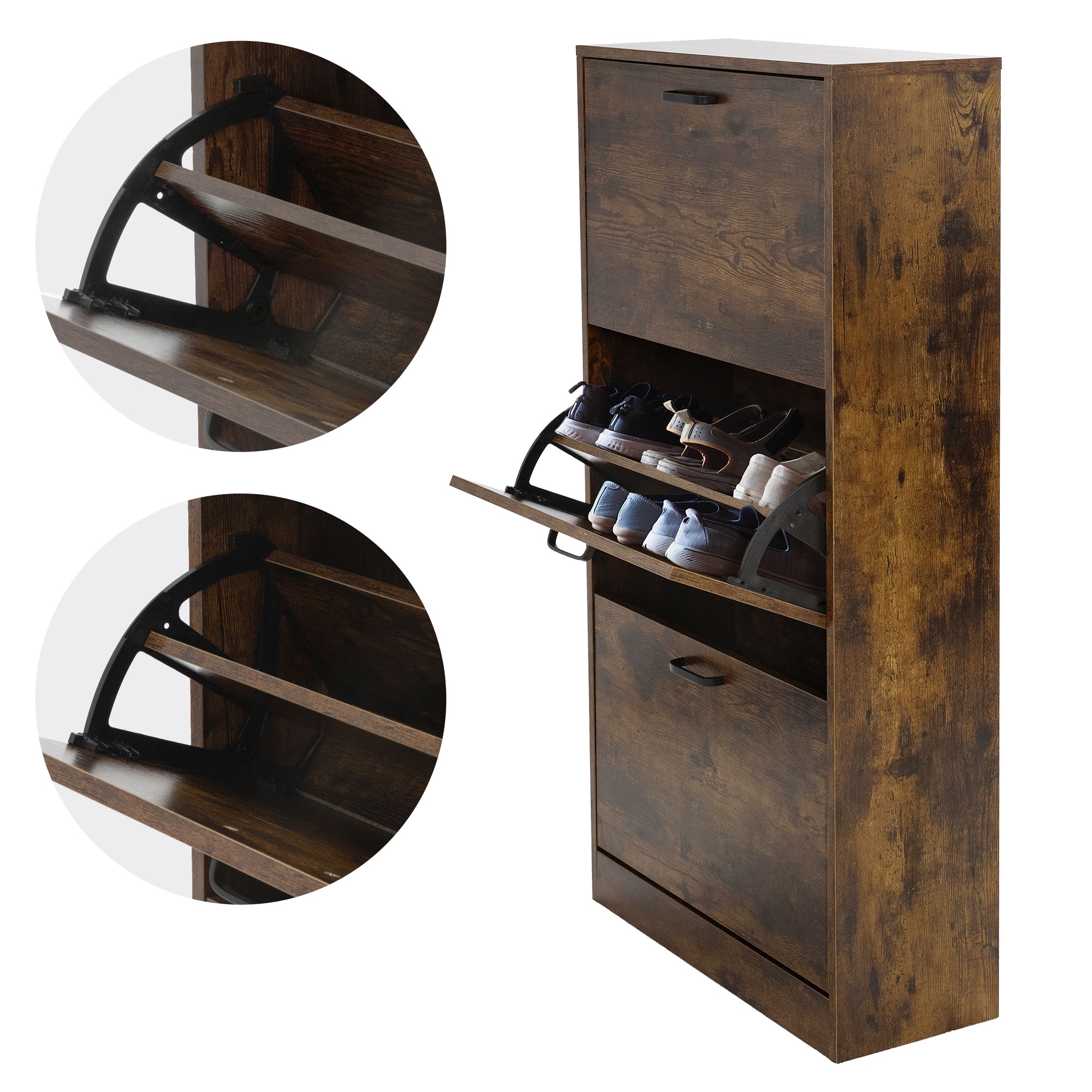 Armoire À Chaussures Avec 3 Compartiments Étagère Rangement À Chaussures Marron