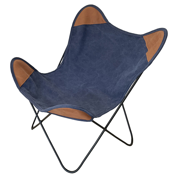 Canvas butterfly chair with leather details