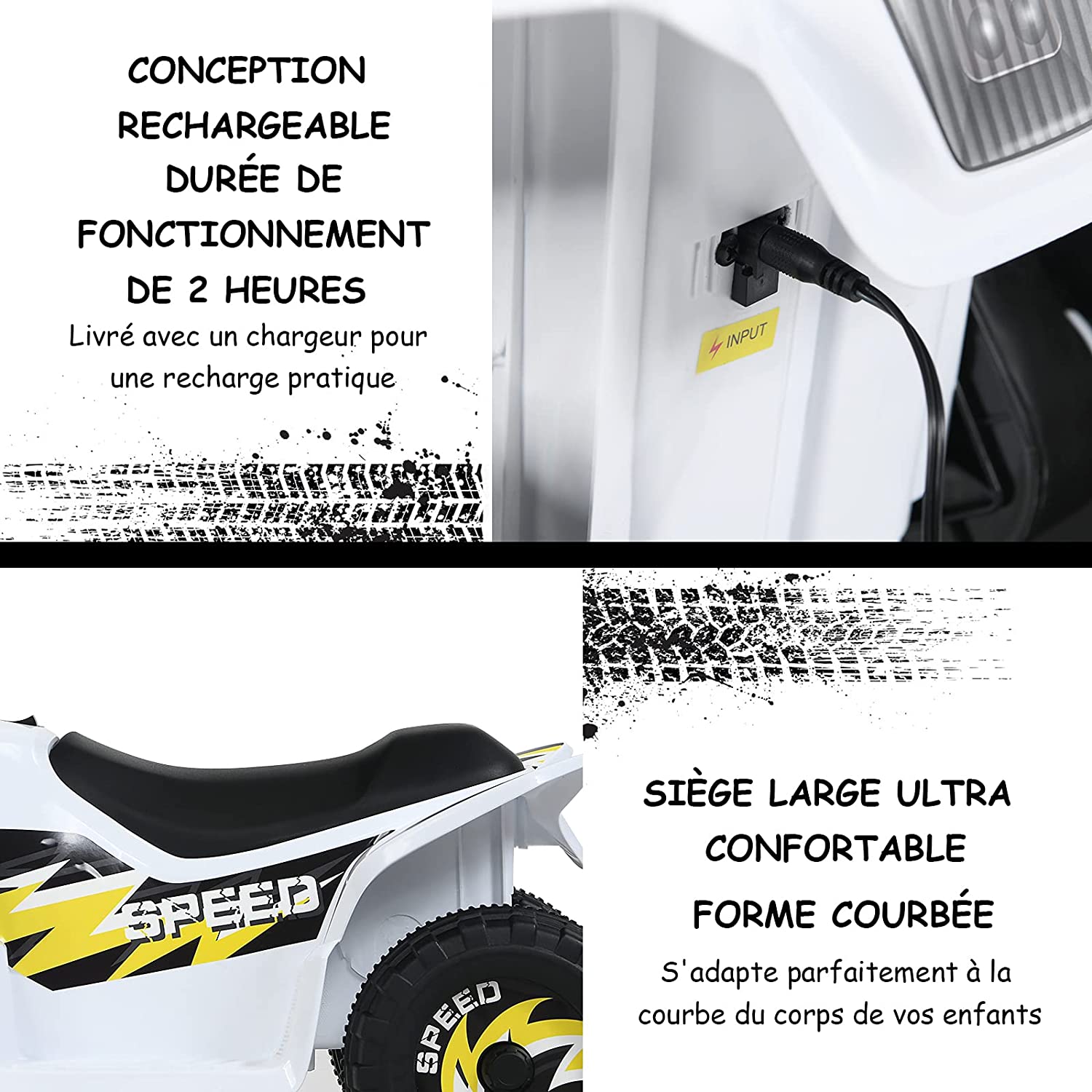 Quad Buggy Electrique Pour Enfant 6 V 4,5 Km-h Max. Voiture Pour Enfants De 3ans+ Blanc