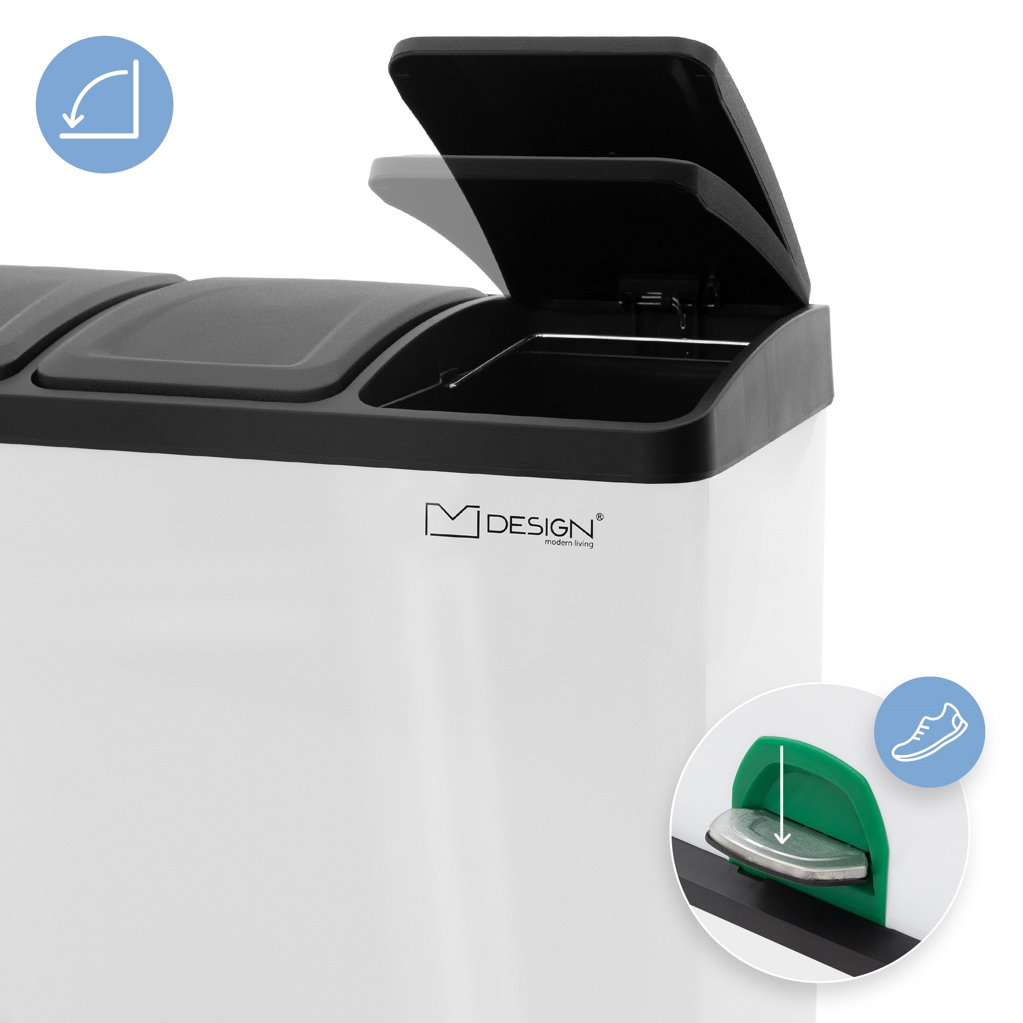 Poubelle À Pédale Système De Tri Des Déchets Poubelle 3 X 8 L Blanc
