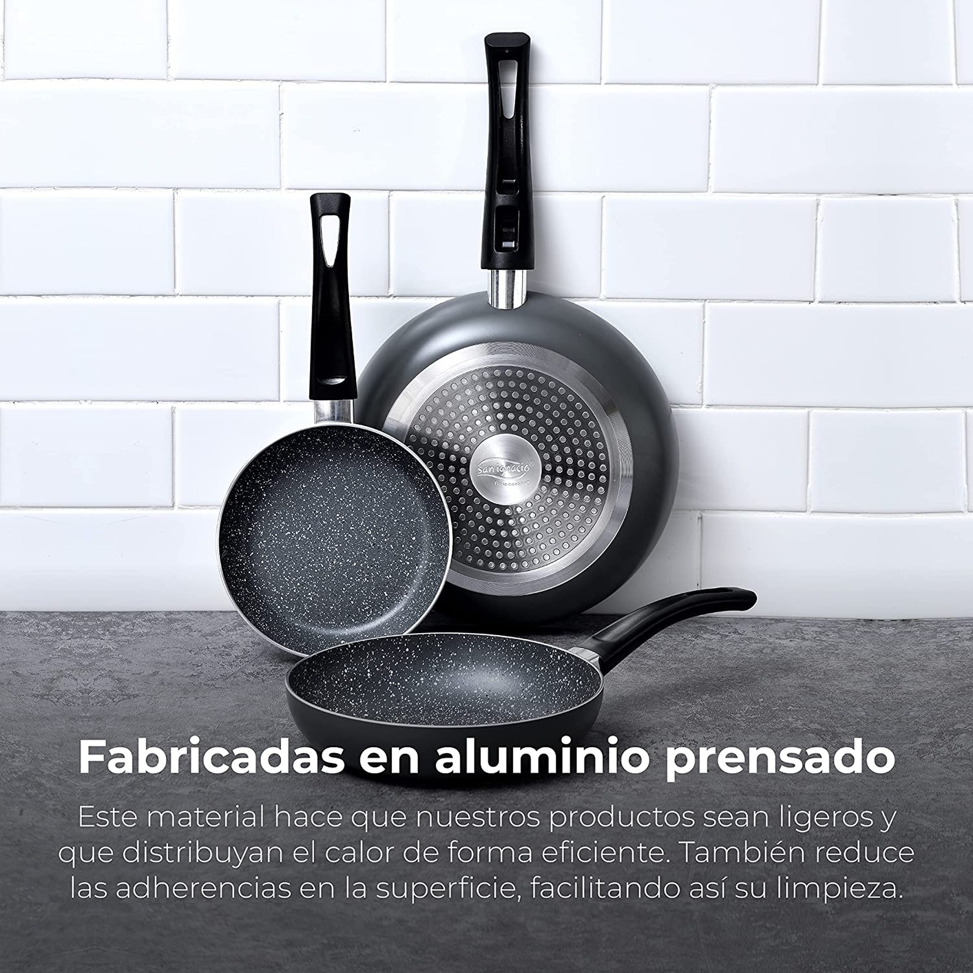 Set 3pc Poêles À Frire (16+20+24cm) Ind Black Pressed Aluminium Soul Marble