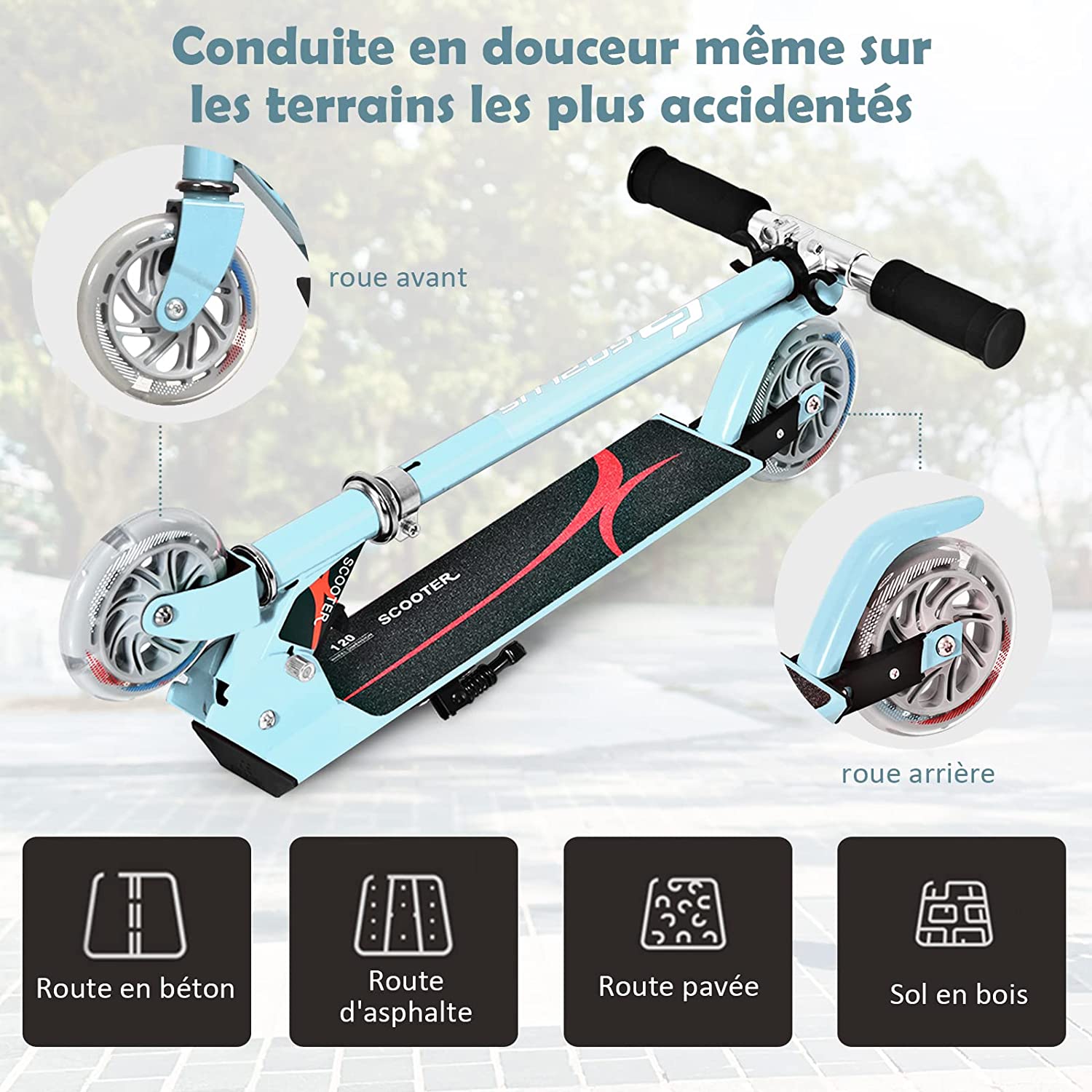 Costway Trottinette Enfant Pliable 2 Roues Patinette Pliante Enfant De 4 À 13 Ans Kick Avec Led