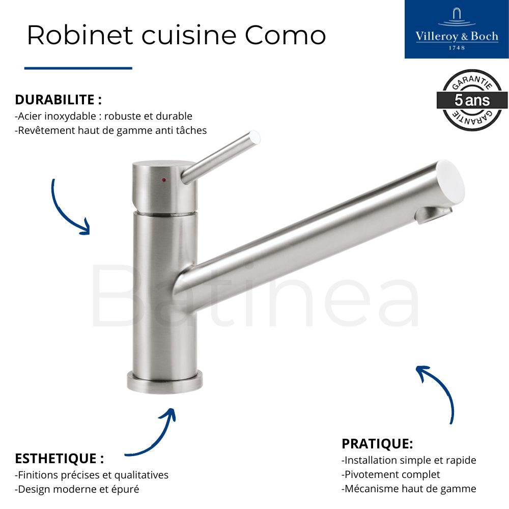 Robinet Cuisine Como Basse Pression, Acier Massif