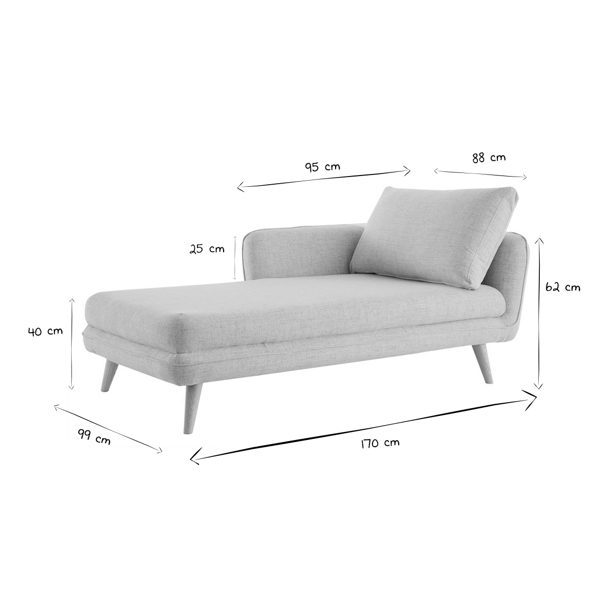 Méridienne Angle Gauche Scandinave En Tissu Gris Clair Chiné Et Bois Clair Creep