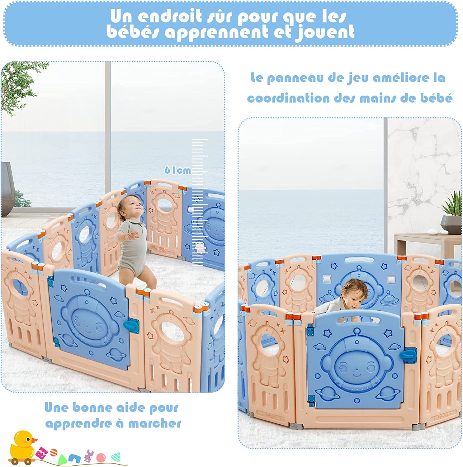 Parc Pliable Pour Bébé 6 À 36 Mois 16 Panneaux Modulable Aire D'activités Avec Porte