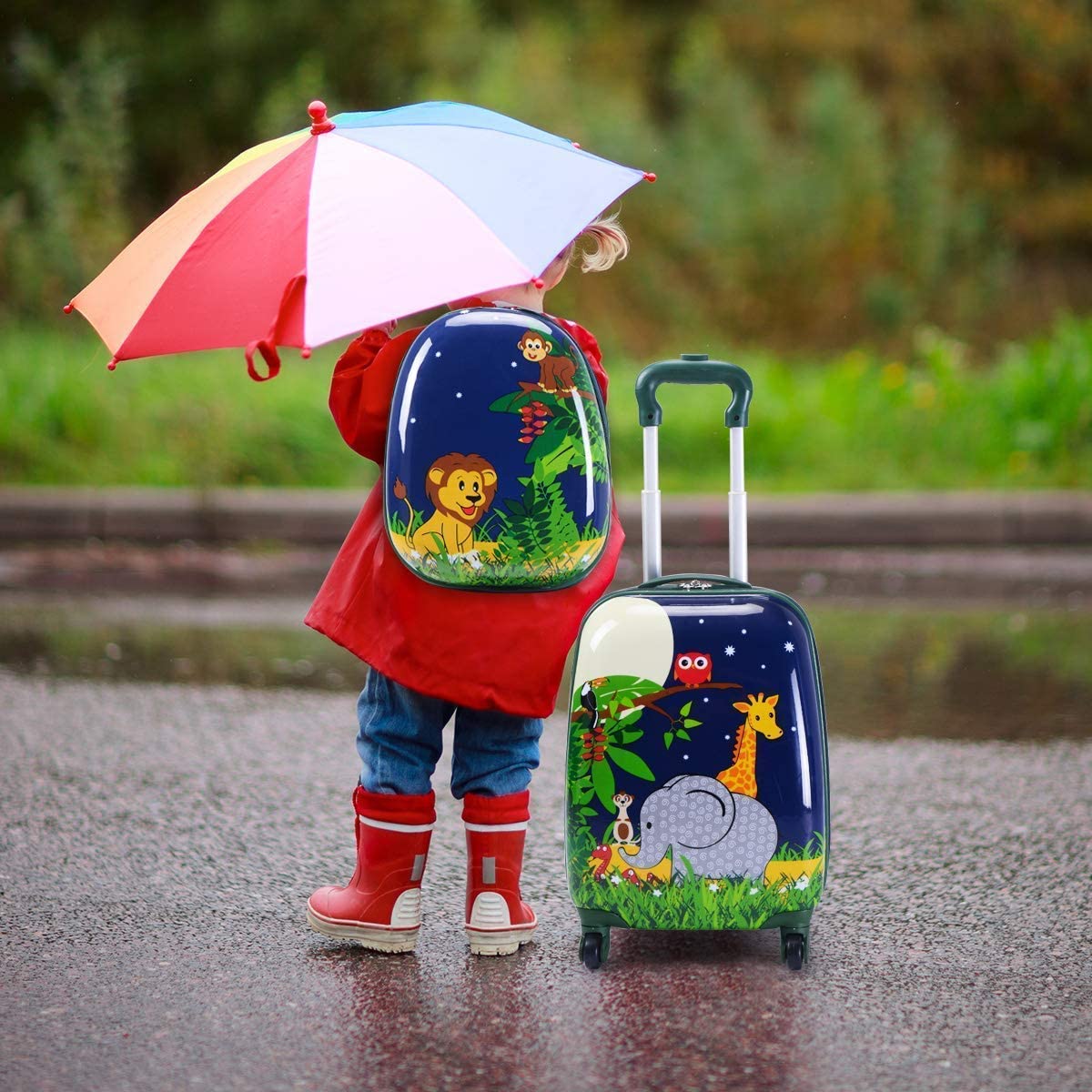 Costway Valise Enfant Sac À Dos Enfant Trolley À Roulettes Pour Enfant Valise Garçon,fille Bleu