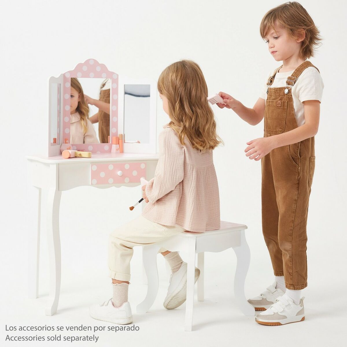 Coiffeuse Avec Banc Teamson Rose Blanc Pois 63 X 100 X 29 Cm