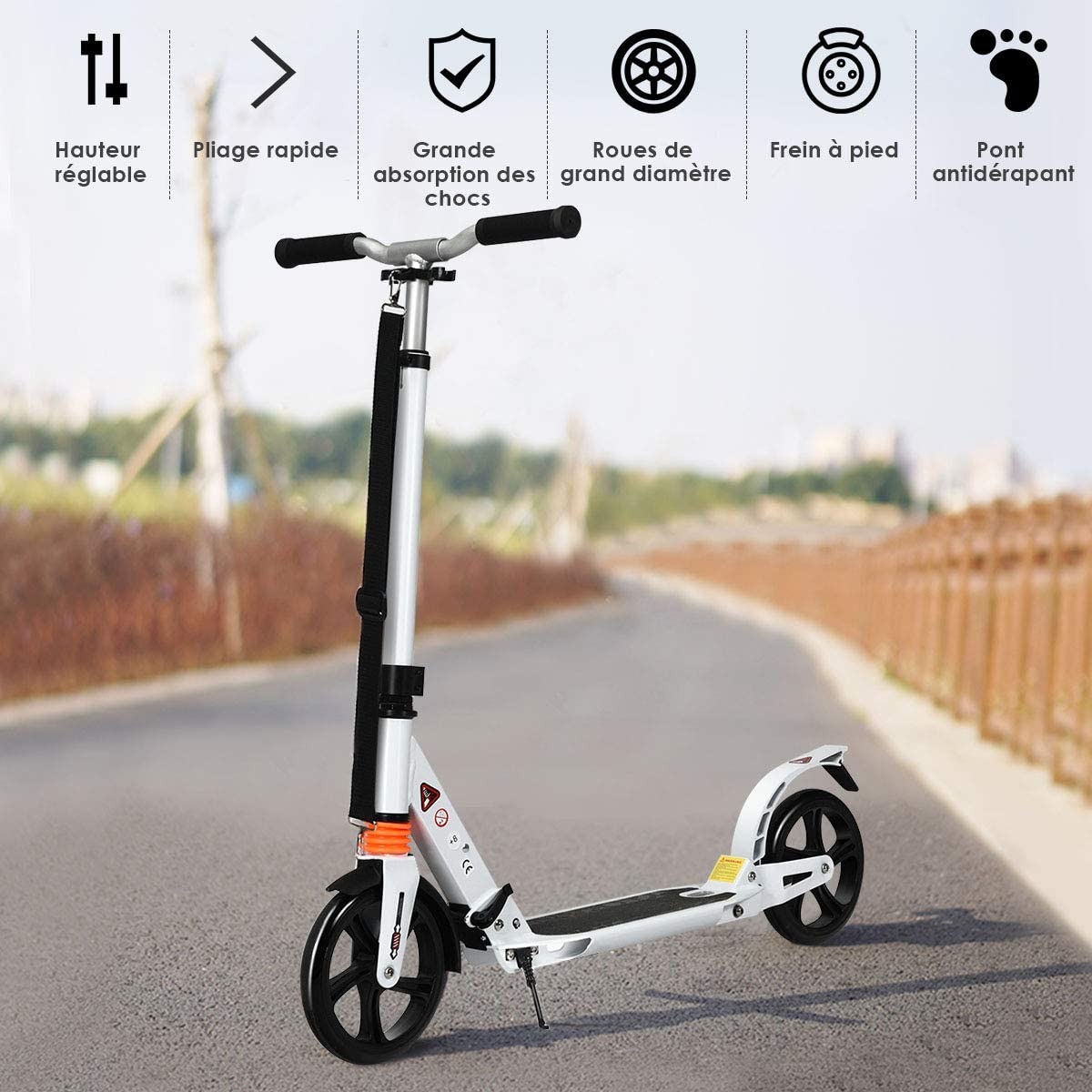 Trottinette Pliable Pour Adultes Et Enfants - Frein Rétropédalage Et Hauteur Réglable | Roues 200mm PU