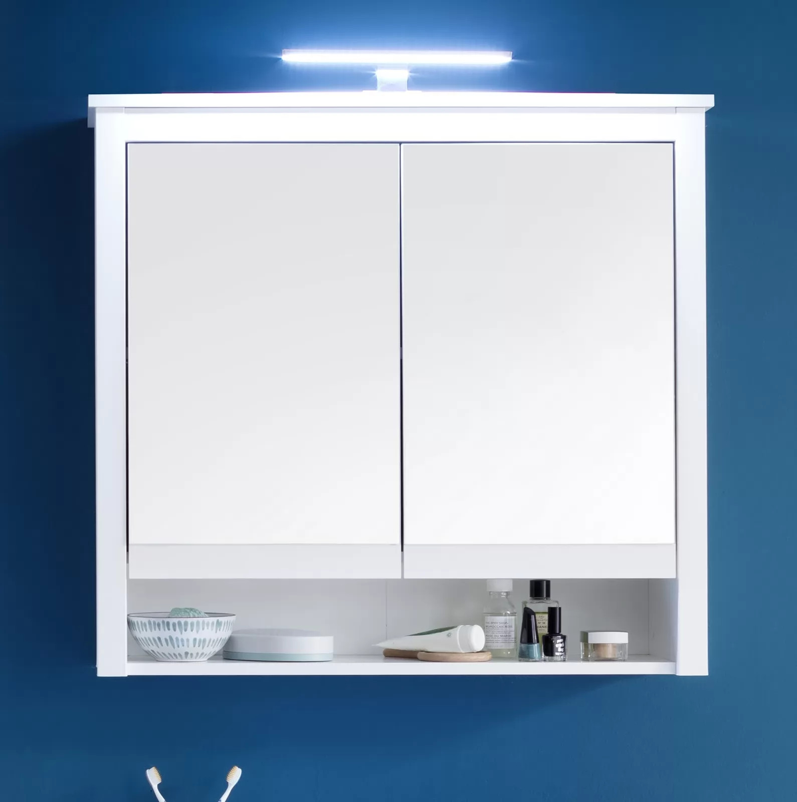 Armoire De Toilette 2 Portes Mélaminé Blanc Avec Miroir Leone à Prix