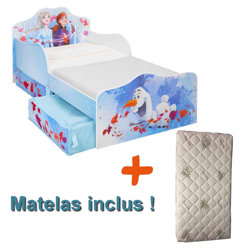 Lit Enfant Reine Des Neiges 2 Avec Tiroirs De Rangement Disney + Matelas