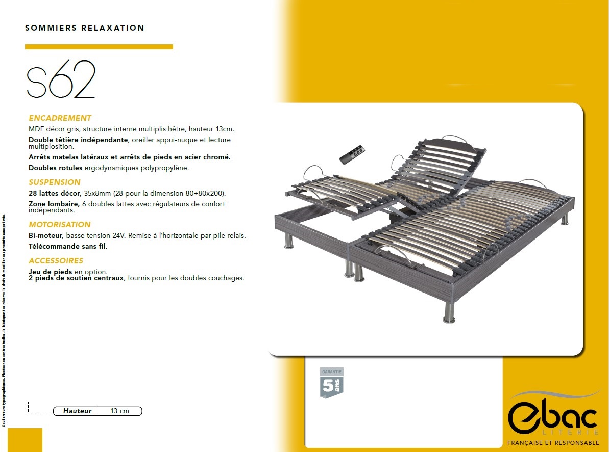 Achetez Black Friday EBAC LITERIE Sommier électrique Action Réglage Fermeté Zone Lombaires - Gris - 2x90x200 - - Gris au meilleur prix sur