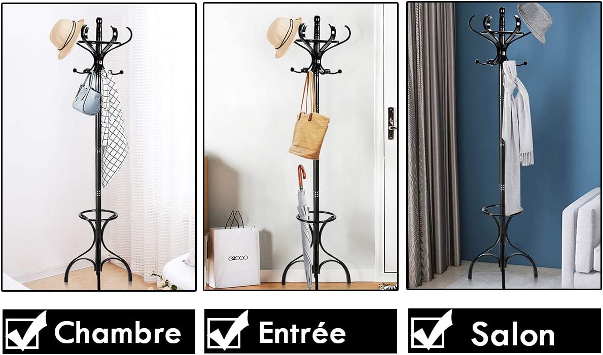 Costway Porte-manteau Sur Pieds En Bois Avec 12 Crochets,porte-parapluie