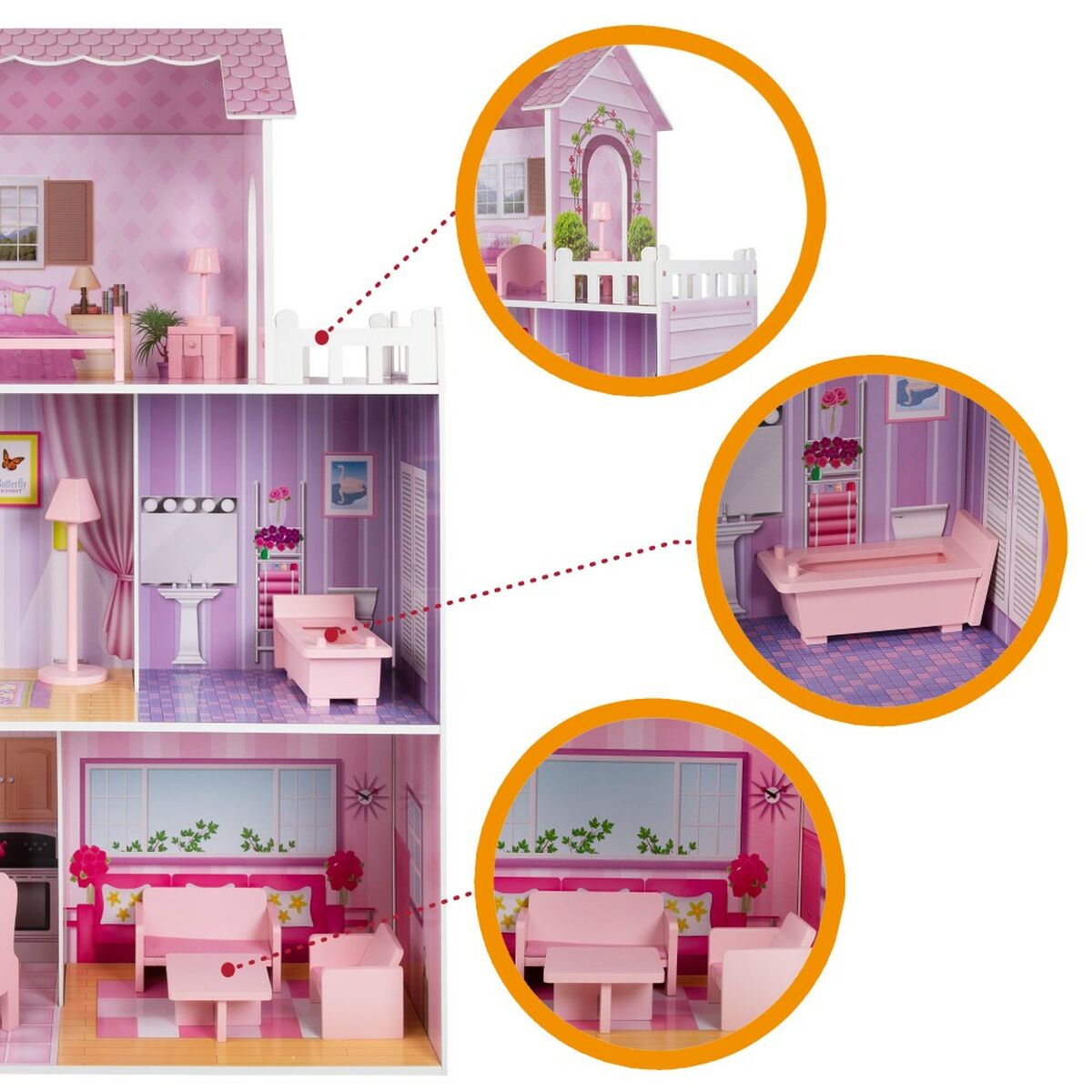 Maison De Poupée Play & Learn 14 Pièces 80 X 112 X 31 Cm