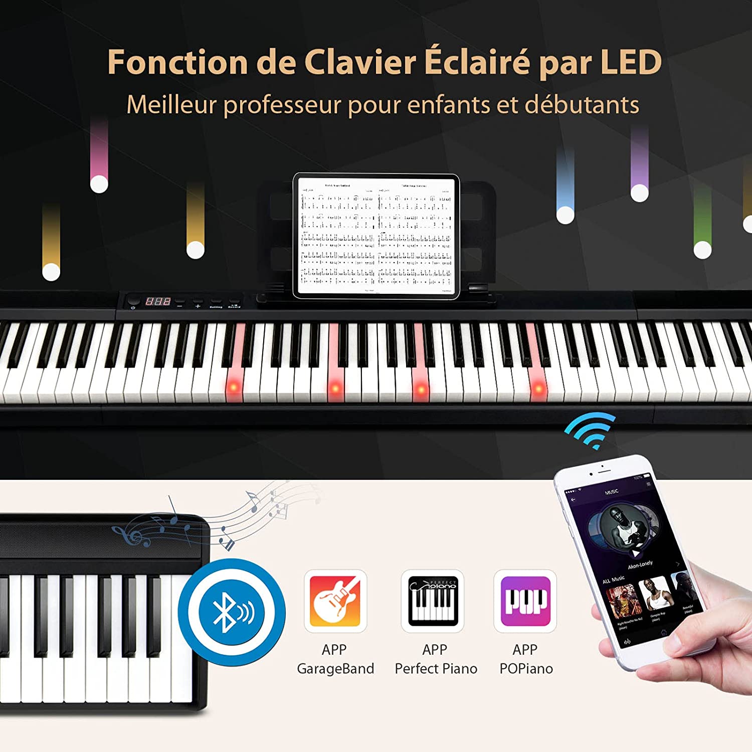 Clavier Numérique Piano 88 Touches Portable Avec Fonction Bluetooth