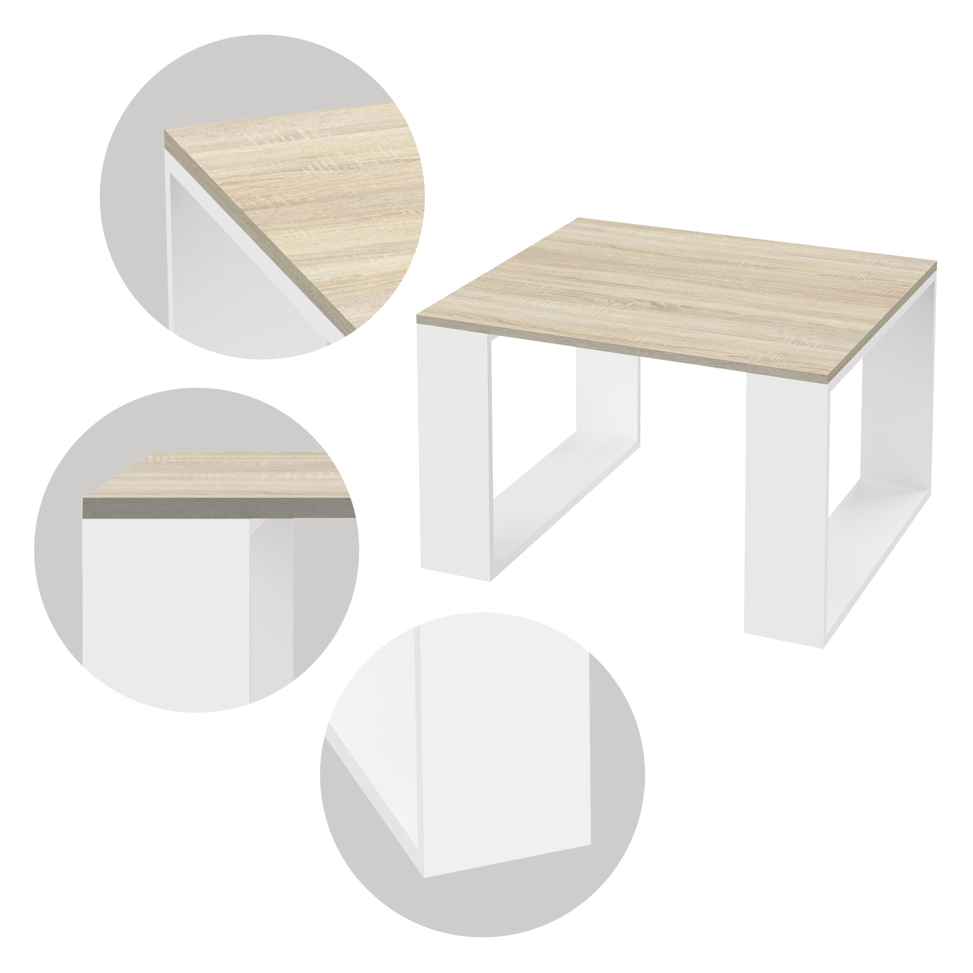 Table Basse De Salon Moderne Table D'appoint Mdf Chêne/pieds Métal Blanc 65x40cm