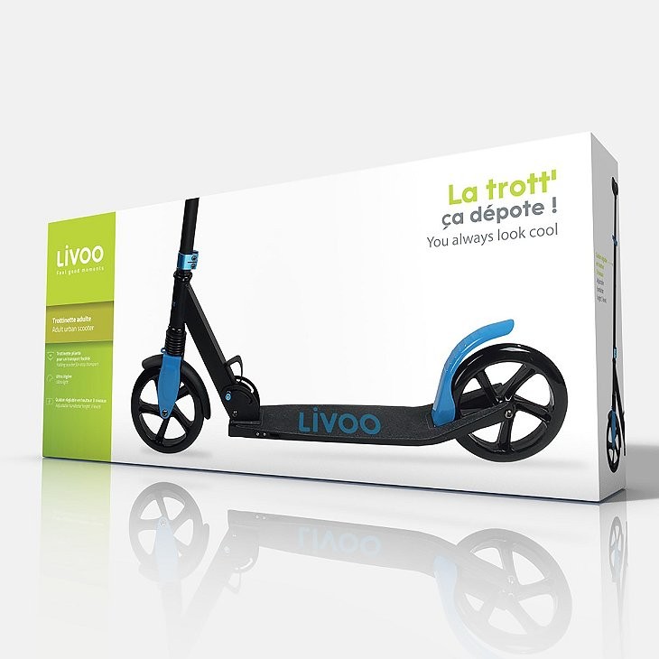 Livoo Mobi100 - Trottinette Adulte Noir & Bleu - Pliable - Ultra Légère - Matière Alu