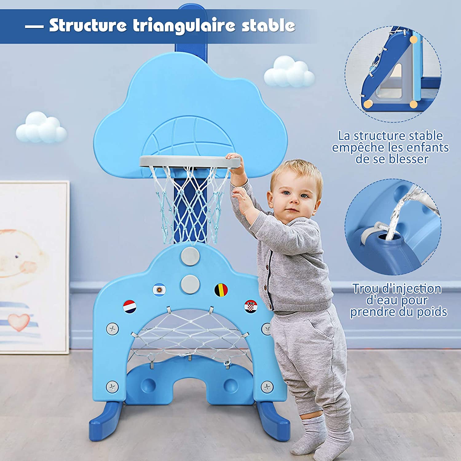 Costway Ensemble De Basket 3 En 1, Panier Avec Hauteur Ajustable 77cm - 116cm
