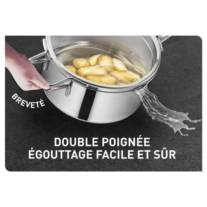 Set Pentole Batterie De Cuisine Tefal Nordica 6 Pièces - Casseroles Inox 16/20/24 Cm, Induction, Garantie 10 Ans Faitouts Couvercles Verre