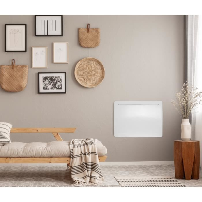 BESTHERM IRIS Radiateur Électrique Inertie Sèche Céramique 1000W Façade Verre Blanc Horizontal
