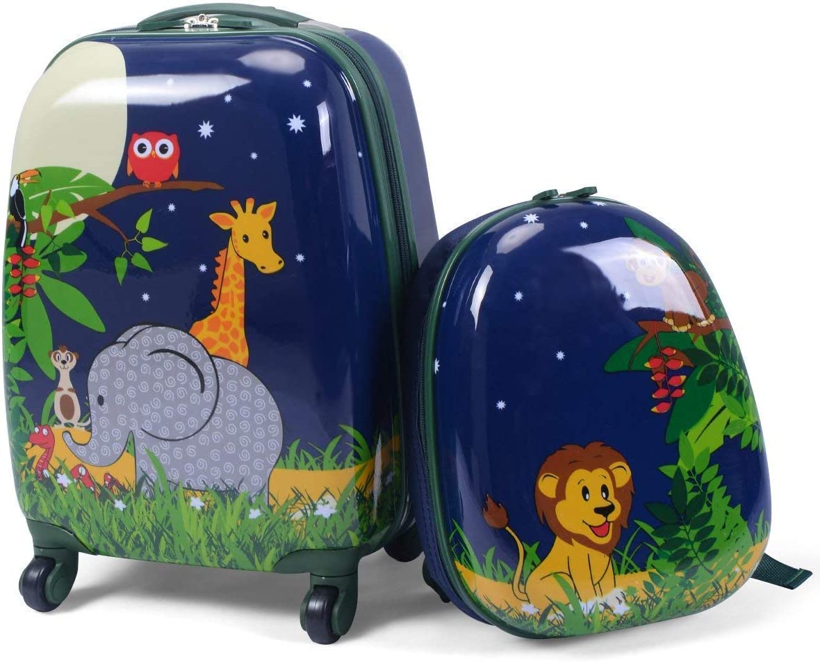 Costway Valise Enfant Sac À Dos Enfant Trolley À Roulettes Pour Enfant Valise Garçon,fille Bleu