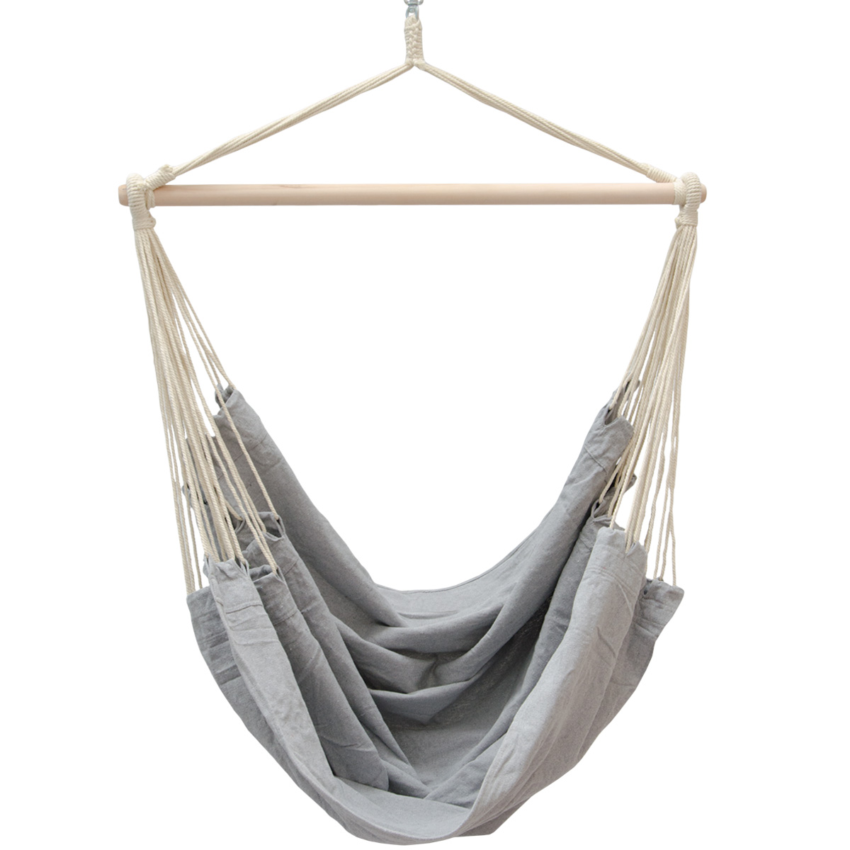 Hamac Suspendu Pour S'asseoir Xxl 185x130cm  100% Coton 150kg Siège Pour Se Balancer Avec Pivot 360° Gris